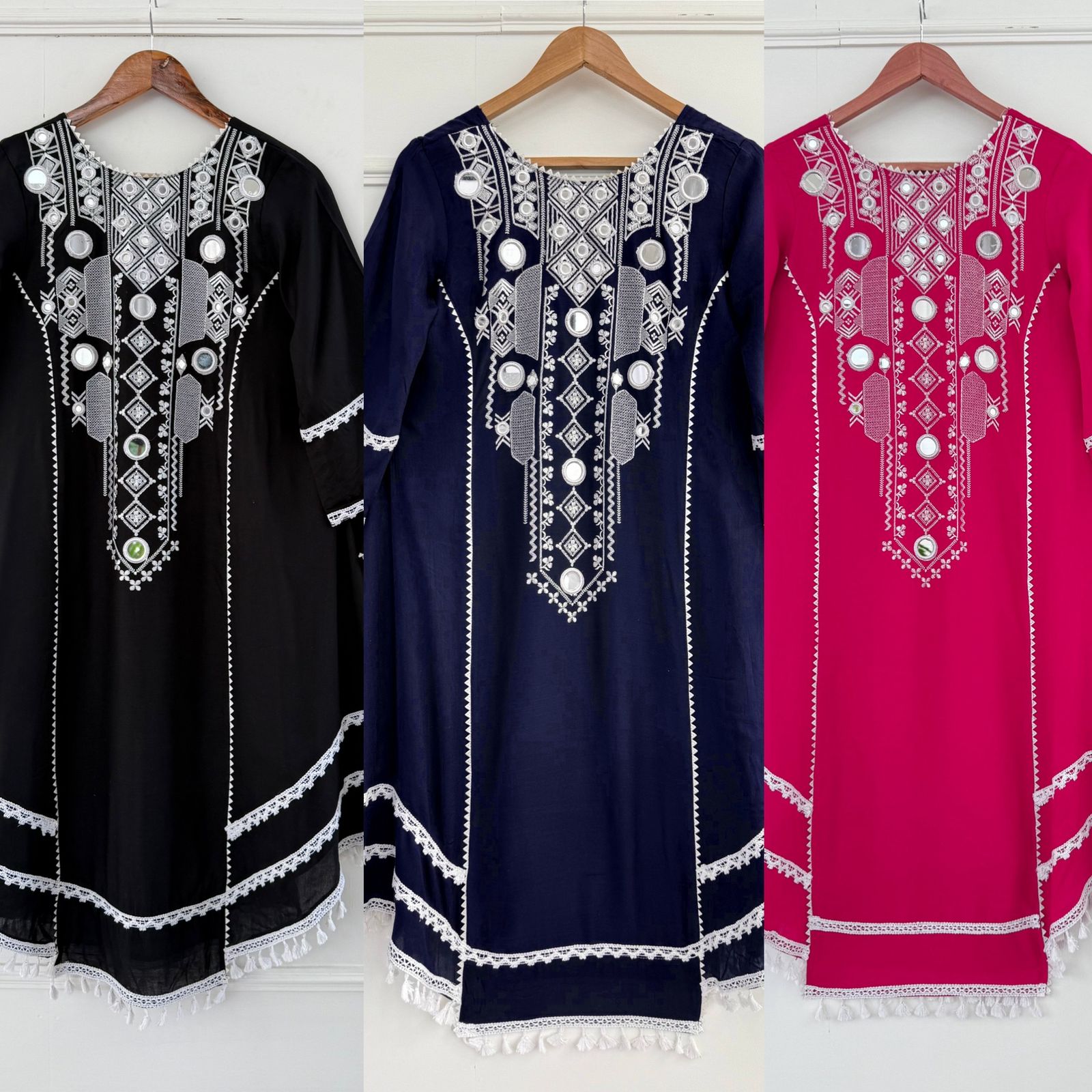 Elegant Rayon Kurti Set with Mirror & Lace Detailing - Chikankari official