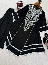 Elegant Rayon Kurti Set with Mirror & Lace Detailing - Chikankari official