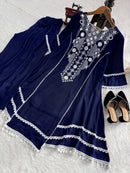 Elegant Rayon Kurti Set with Mirror & Lace Detailing - Chikankari official