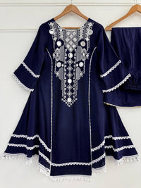 Elegant Rayon Kurti Set with Mirror & Lace Detailing - Chikankari official