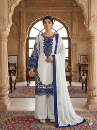 Elegant White & Blue Embroidered Top Plazzo Dupatta Set - Chikankari official