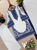 Elegant White & Blue Embroidered Top Plazzo Dupatta Set - Chikankari official