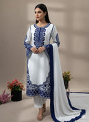 Elegant White & Blue Embroidered Top Plazzo Dupatta Set - Chikankari official