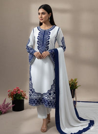 Elegant White & Blue Embroidered Top Plazzo Dupatta Set - Chikankari official