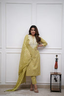 Embroidered Panel Worked Straight Cotton Kurta Set - Chikankari official