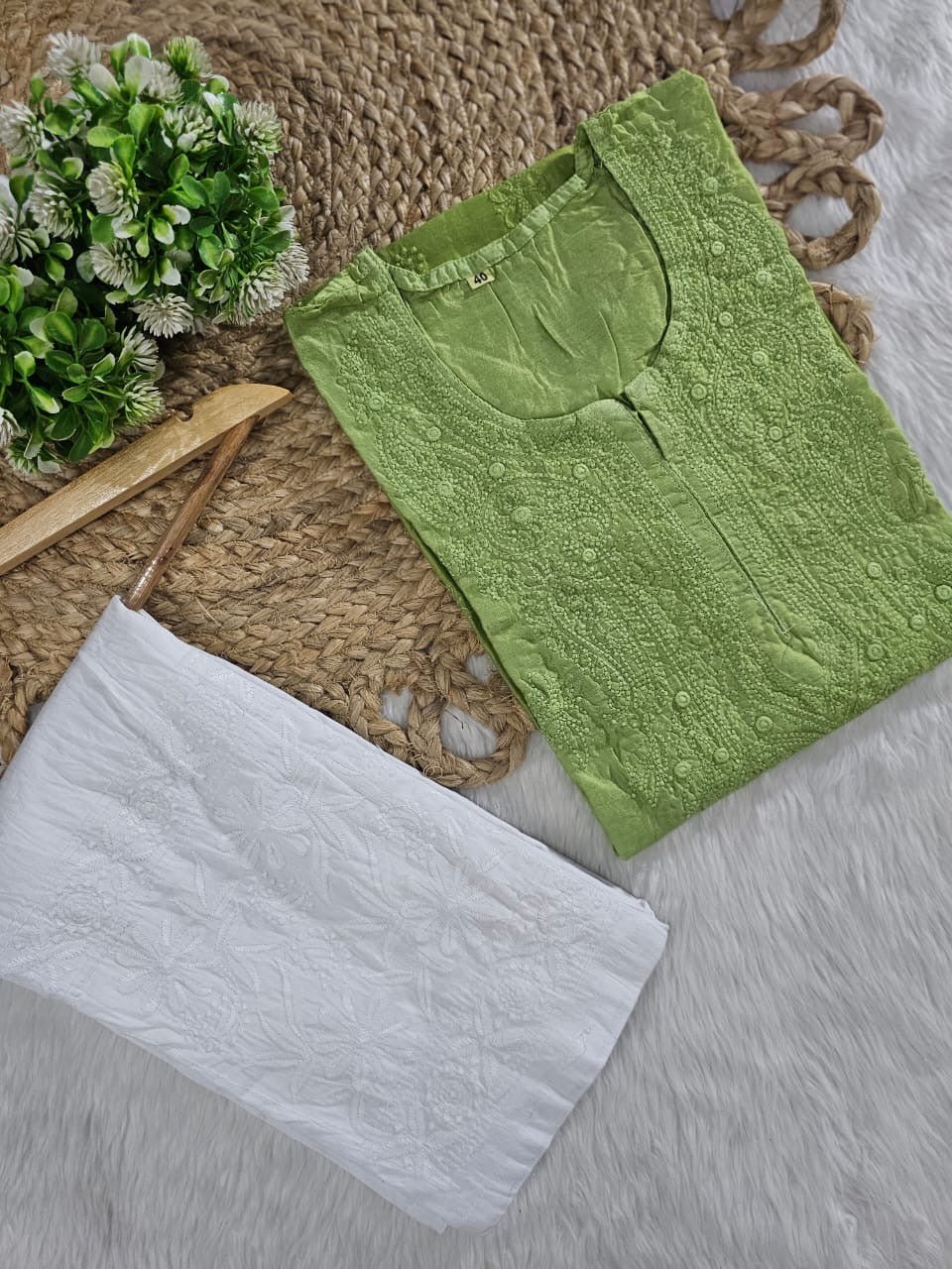 Exclusive chanderi dual shades machine work kurti - Chikankari official