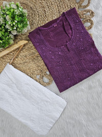 Exclusive chanderi dual shades machine work kurti - Chikankari official