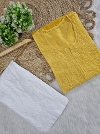 Exclusive chanderi dual shades machine work kurti - Chikankari official