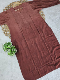 Exclusive chanderi dual shades machine work kurti - Chikankari official