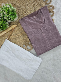 Exclusive chanderi dual shades machine work kurti - Chikankari official