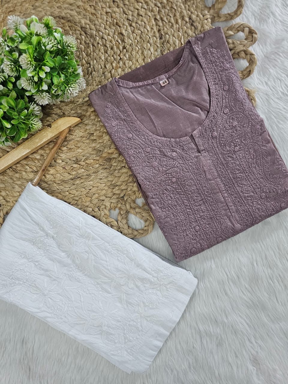 Exclusive chanderi dual shades machine work kurti - Chikankari official