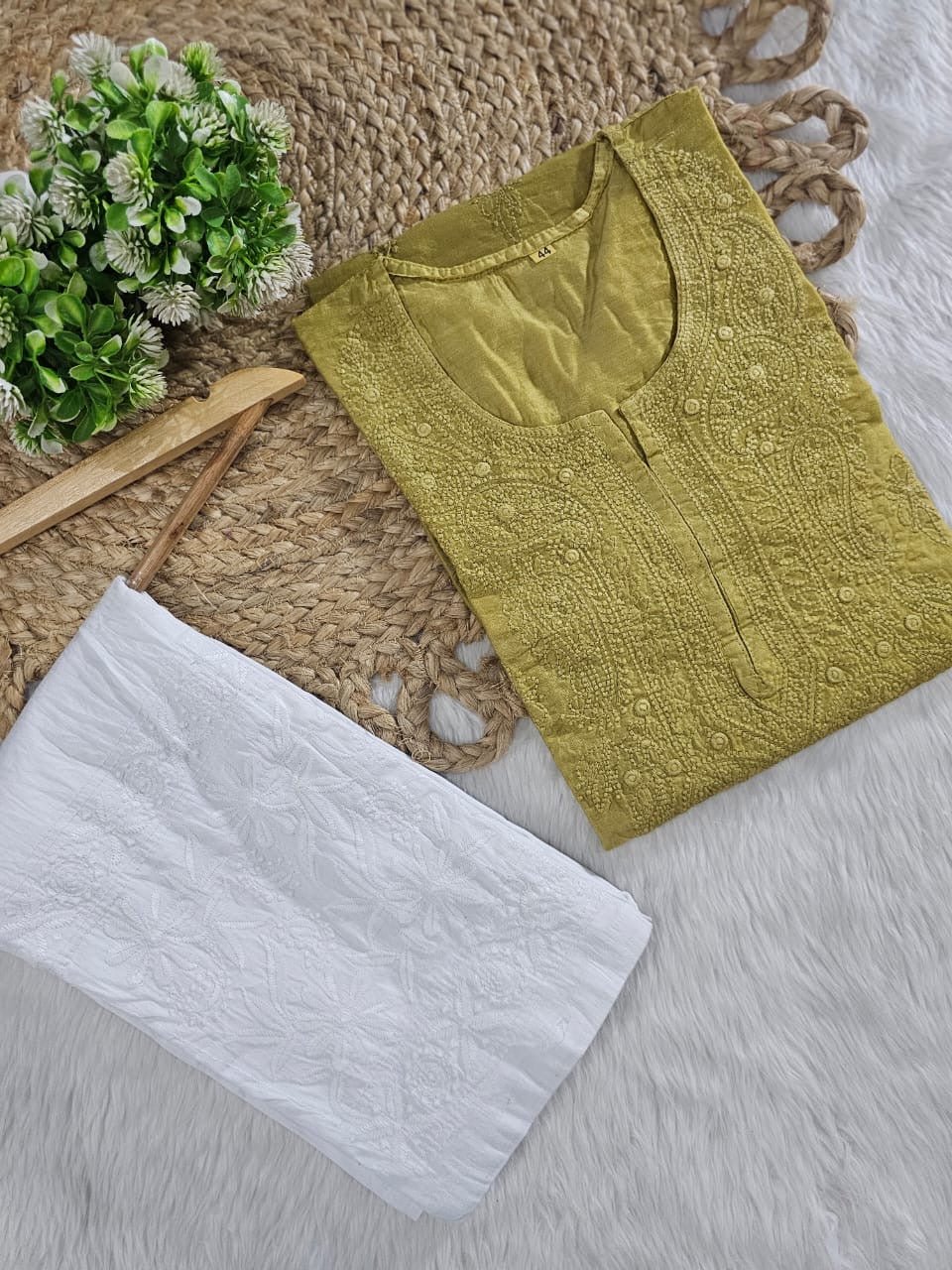 Exclusive chanderi dual shades machine work kurti - Chikankari official