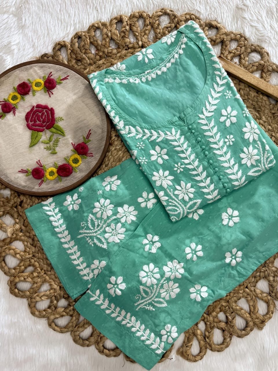 Exclusive DOBBY Nyra Cut kurti & pant in a combination of matching Set - Chikankari official