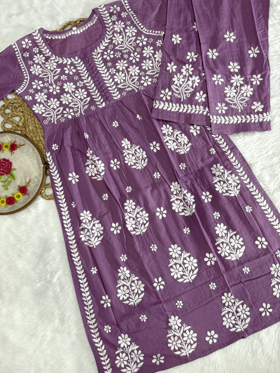 Exclusive DOBBY Nyra Cut kurti & pant in a combination of matching Set - Chikankari official