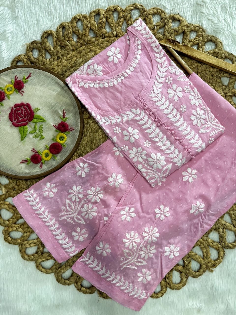 Exclusive DOBBY Nyra Cut kurti & pant in a combination of matching Set - Chikankari official