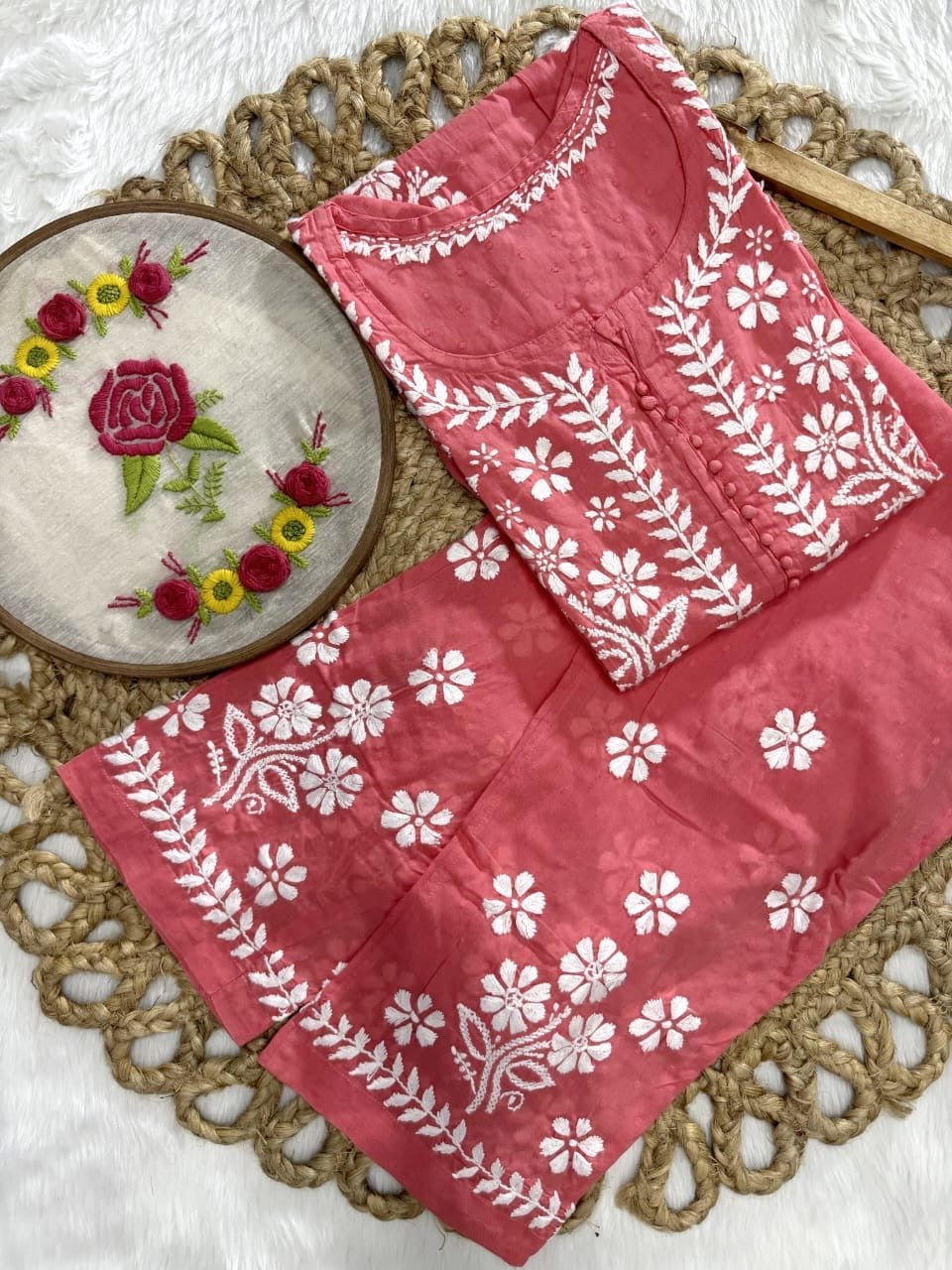 Exclusive DOBBY Nyra Cut kurti & pant in a combination of matching Set - Chikankari official