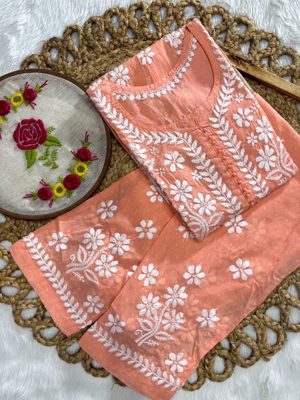 Exclusive DOBBY Nyra Cut kurti & pant in a combination of matching Set - Chikankari official