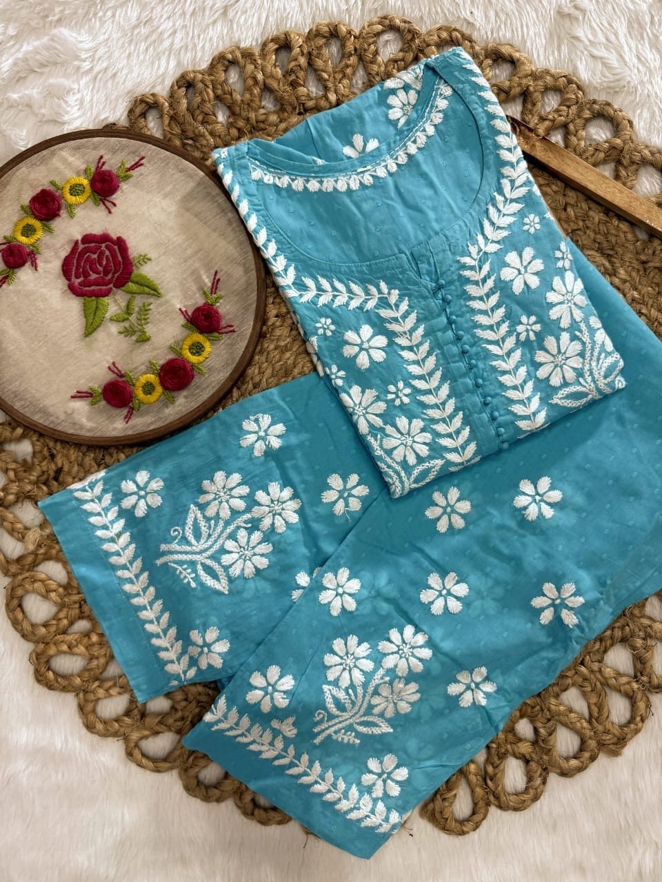 Exclusive DOBBY Nyra Cut kurti & pant in a combination of matching Set - Chikankari official