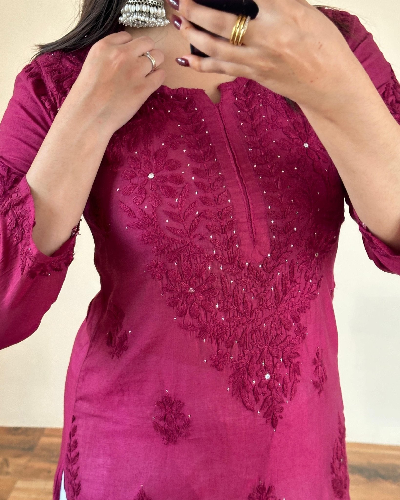 Exclusive Light weight Butter soft dyed Chanderi kurti - Chikankari official