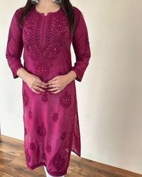 Exclusive Light weight Butter soft dyed Chanderi kurti - Chikankari official