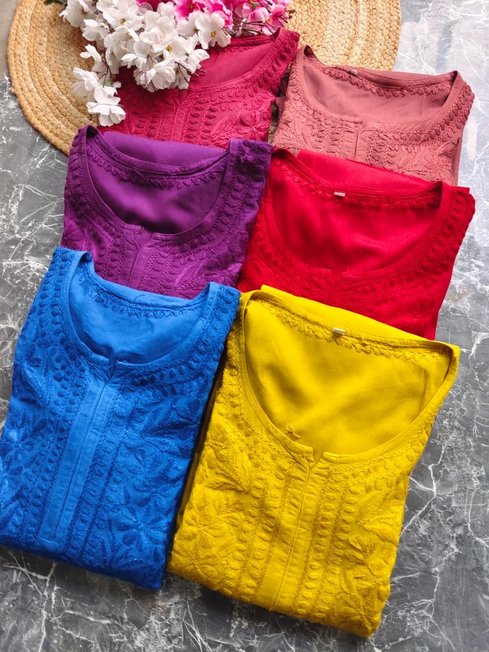 Export Quality Rayon Dyed 3d Embroidery Set - Chikankari official