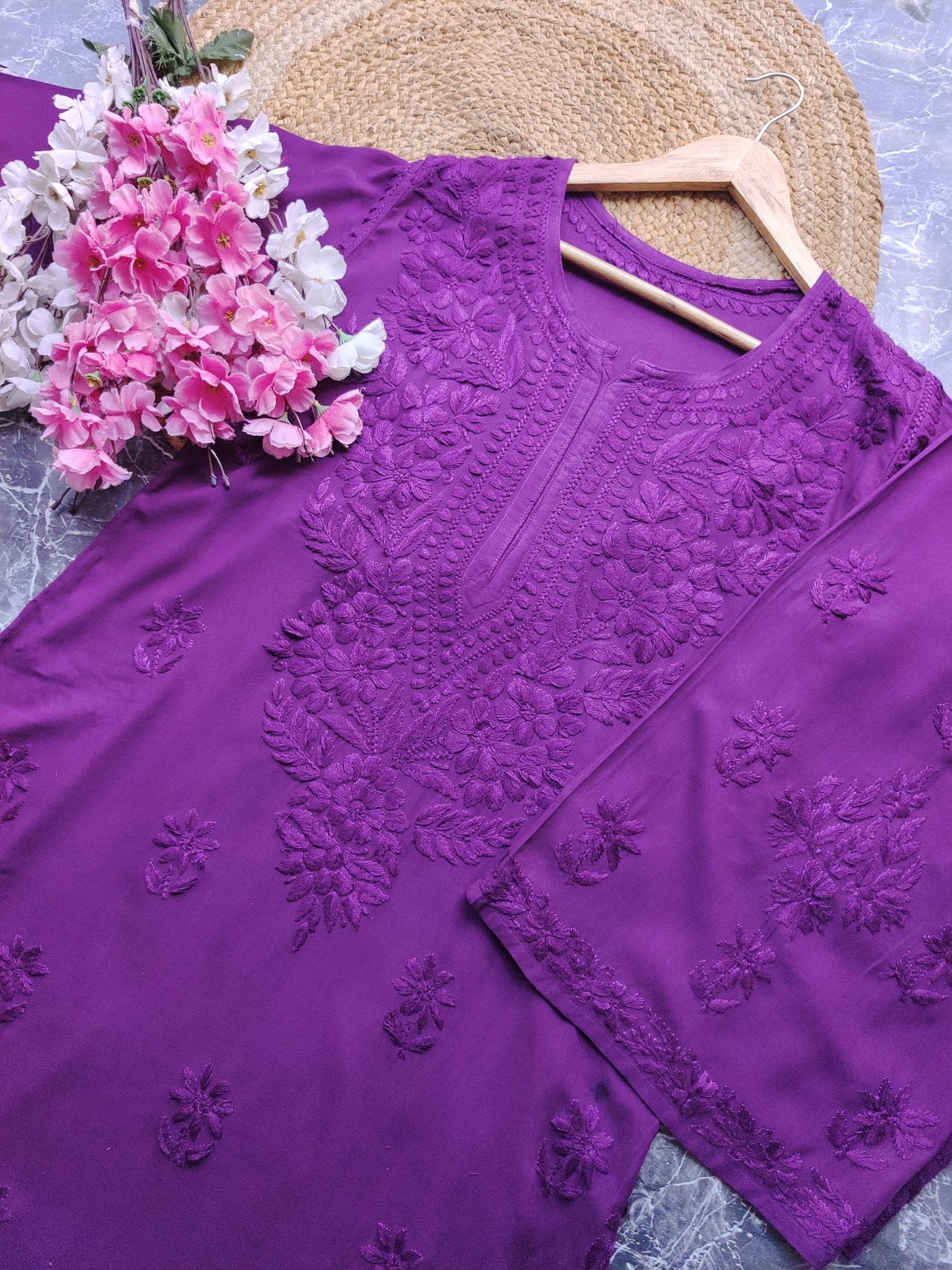 Export Quality Rayon Dyed 3d Embroidery Set - Chikankari official