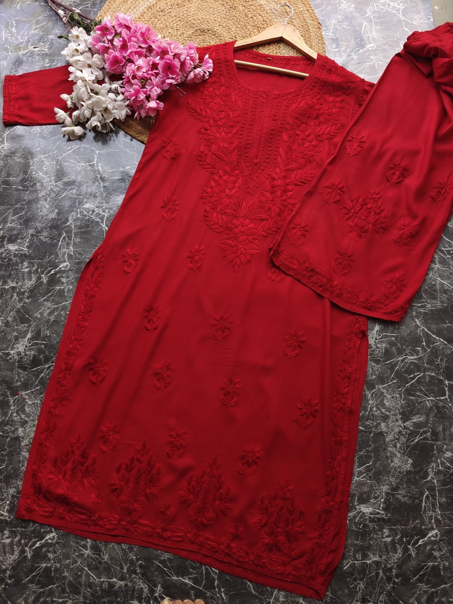 Export Quality Rayon Dyed 3d Embroidery Set - Chikankari official