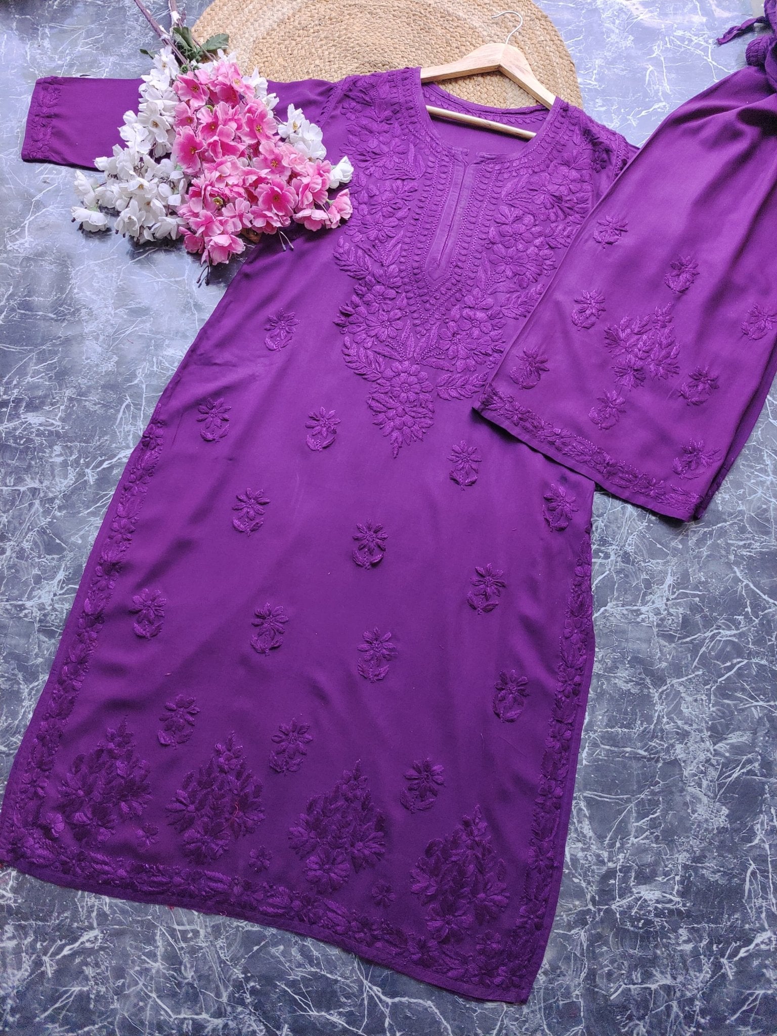Export Quality Rayon Dyed 3d Embroidery Set - Chikankari official