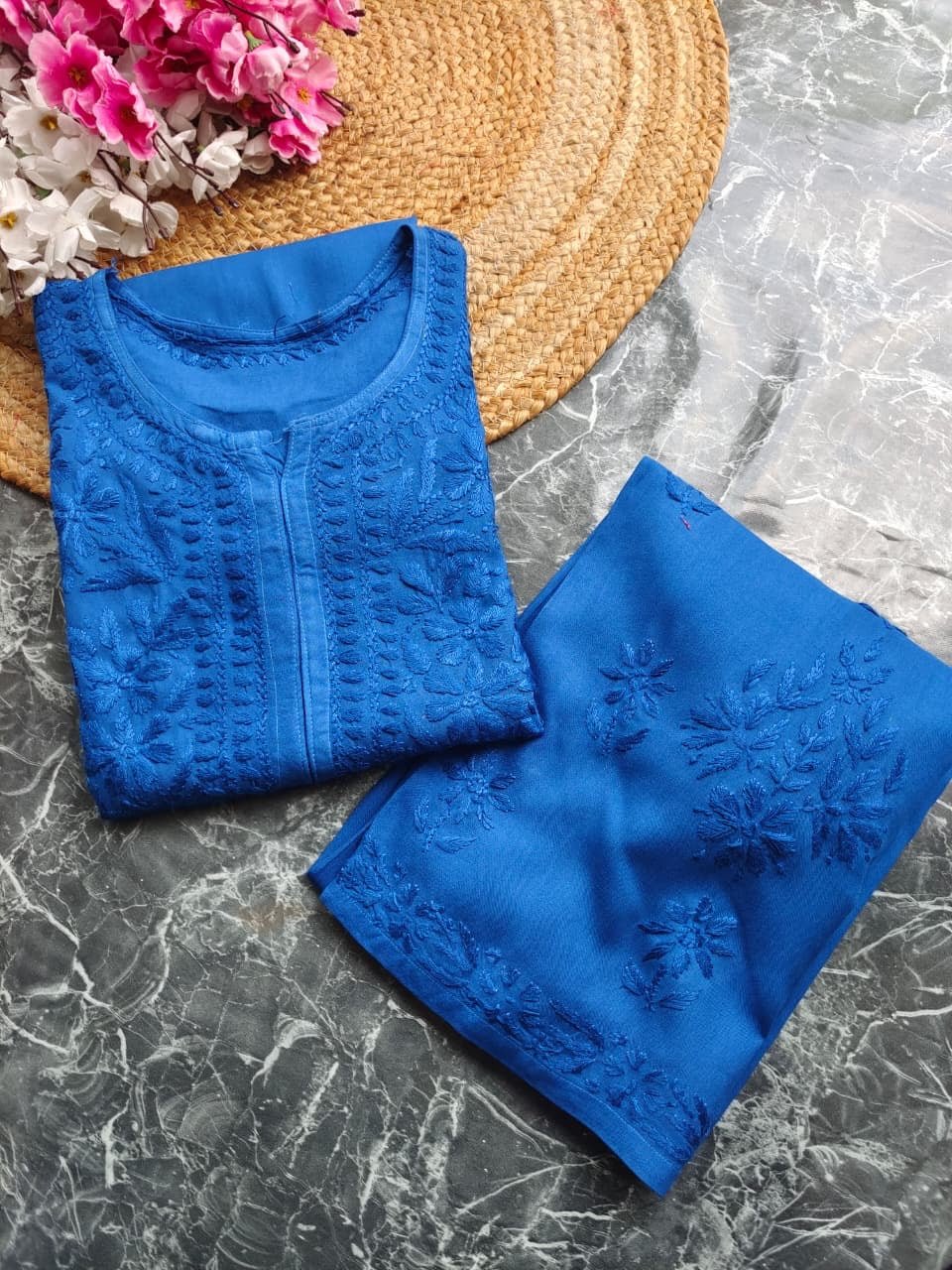 Export Quality Rayon Dyed 3d Embroidery Set - Chikankari official