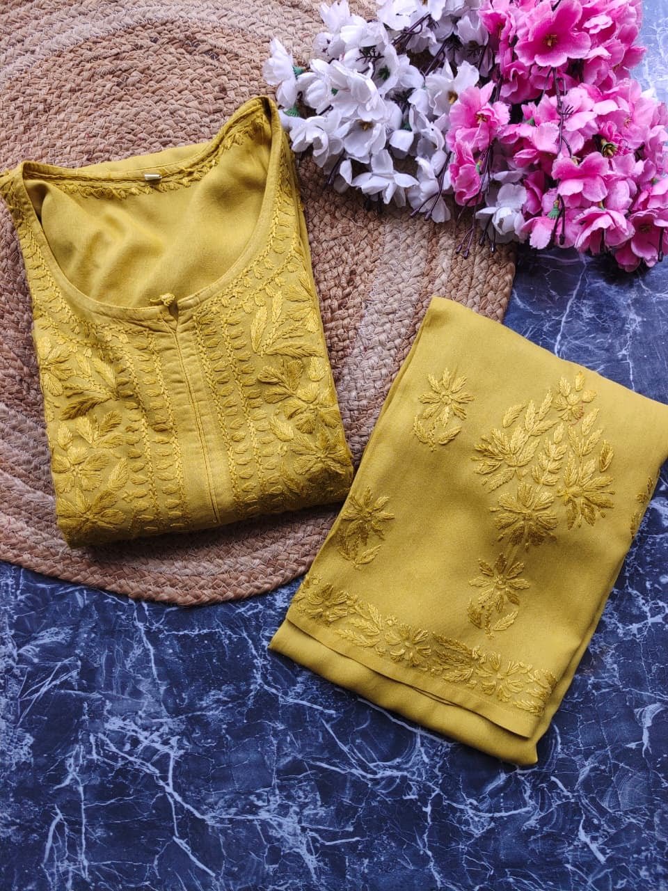 Export Quality Rayon Dyed 3d Embroidery Set - Chikankari official