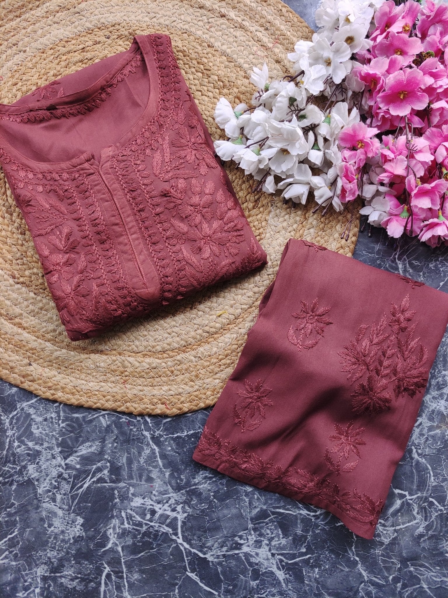 Export Quality Rayon Dyed 3d Embroidery Set - Chikankari official