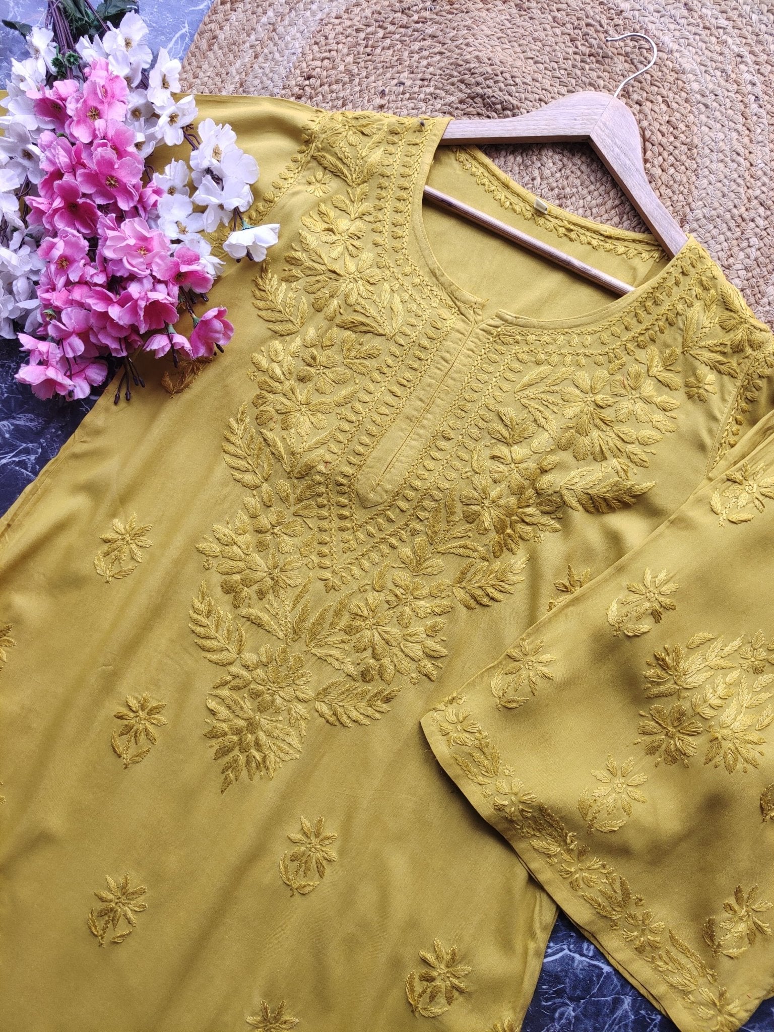 Export Quality Rayon Dyed 3d Embroidery Set - Chikankari official