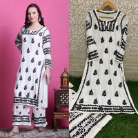 Exquisite White Embroidered Kurta Set - Chikankari official