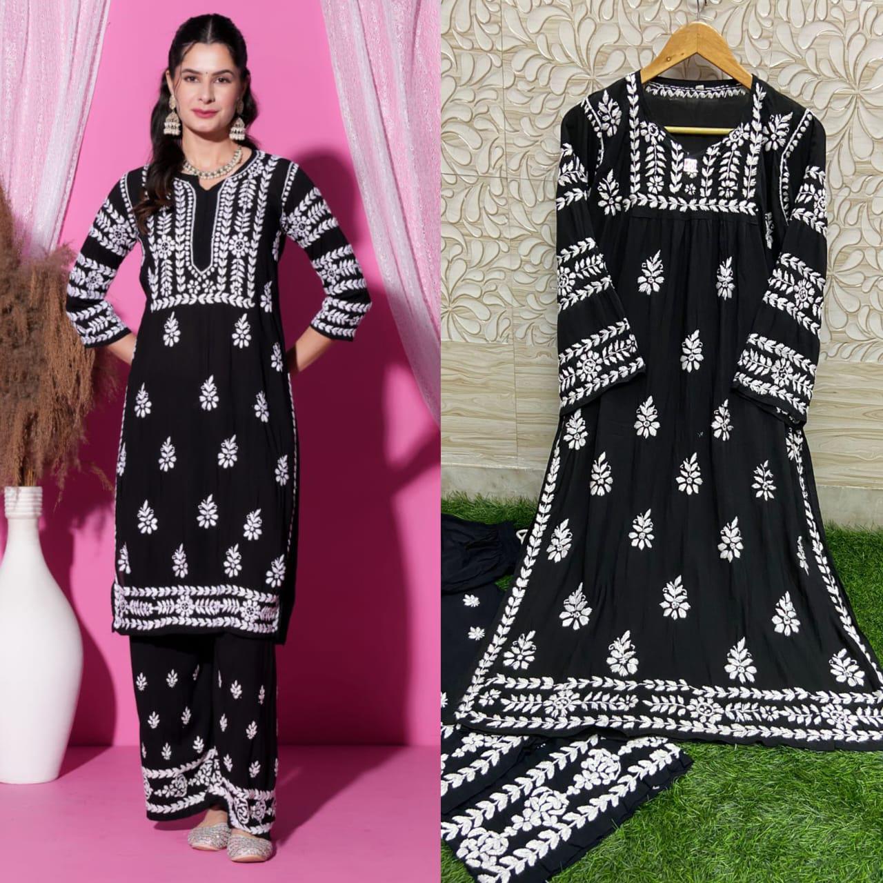 Exquisite White Embroidered Kurta Set - Chikankari official