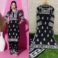 Exquisite White Embroidered Kurta Set - Chikankari official