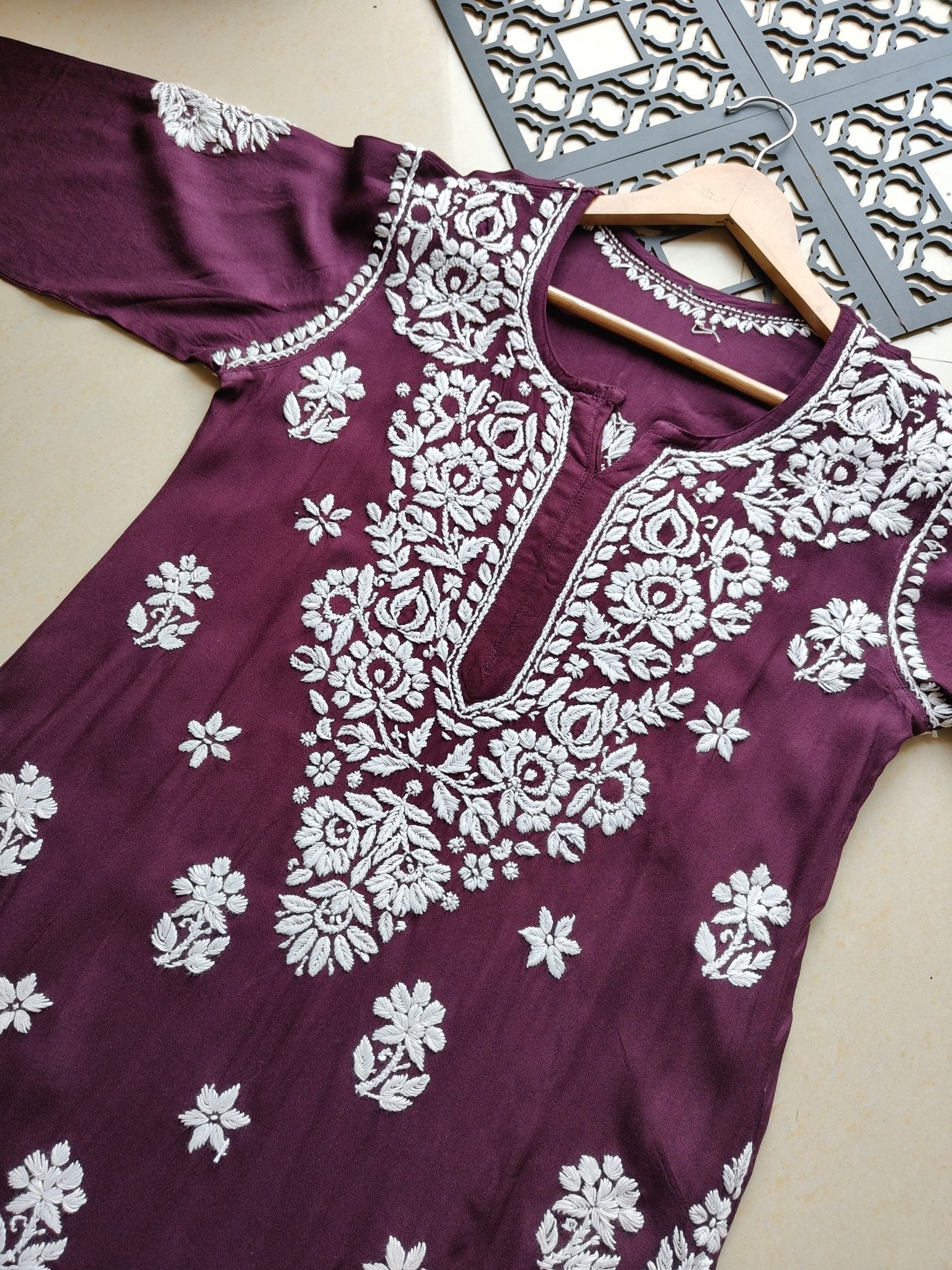 Fancy Rayon Kurta with heavy work - Chikankari official