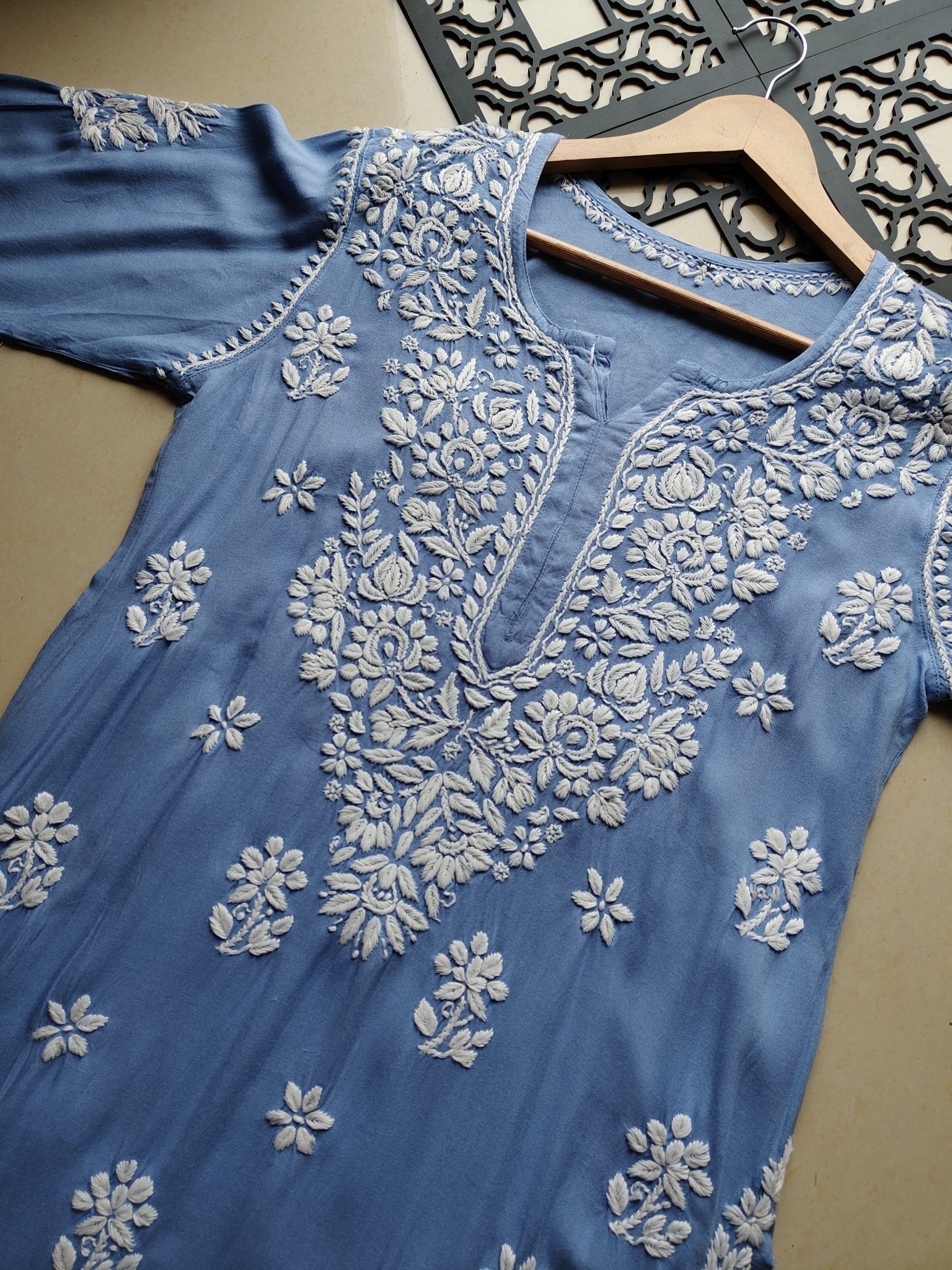 Fancy Rayon Kurta with heavy work - Chikankari official