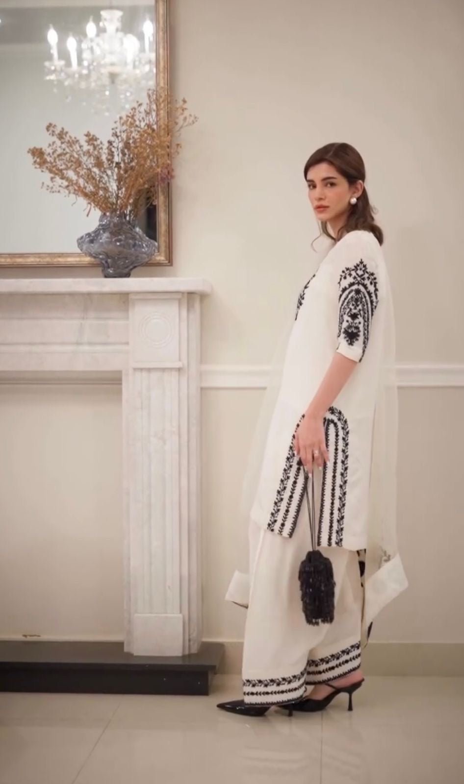 Farshi salwar and pire party wear Top with dupatta - Chikankari official