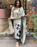 Featuring Fully Elegant Pure Muslin Suit Set Which is Beautifully Decorated With Beautiful Flower - Chikankari official