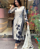 Featuring Fully Elegant Pure Muslin Suit Set Which is Beautifully Decorated With Beautiful Flower - Chikankari official