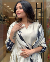 Featuring Fully Elegant Pure Muslin Suit Set Which is Beautifully Decorated With Beautiful Flower - Chikankari official