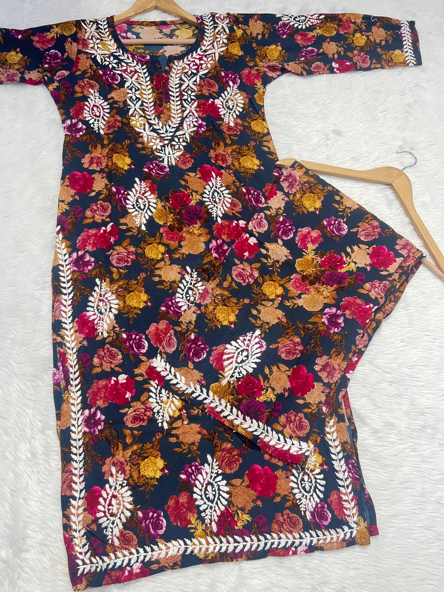 Floral Printed Big Buta Mul combo - Chikankari official