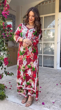 Floral Printed Big Buta Mul combo - Chikankari official