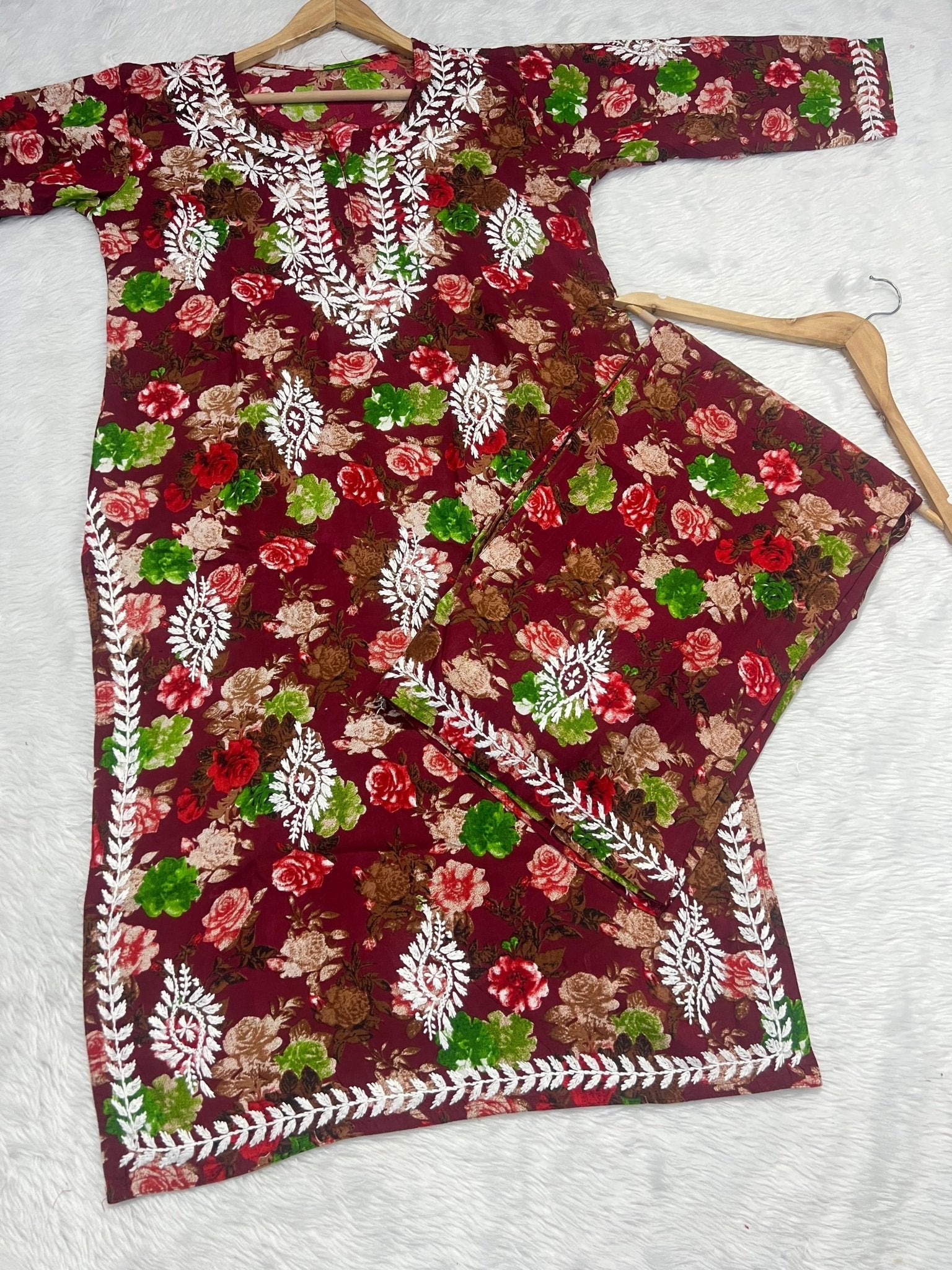 Floral Printed Big Buta Mul combo - Chikankari official