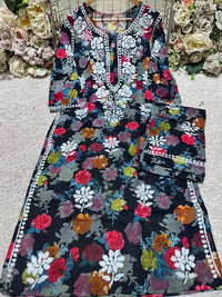 Floral Printed Mul Mul Plazo Set - Chikankari official