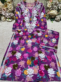 Floral Printed Mul Mul Plazo Set - Chikankari official