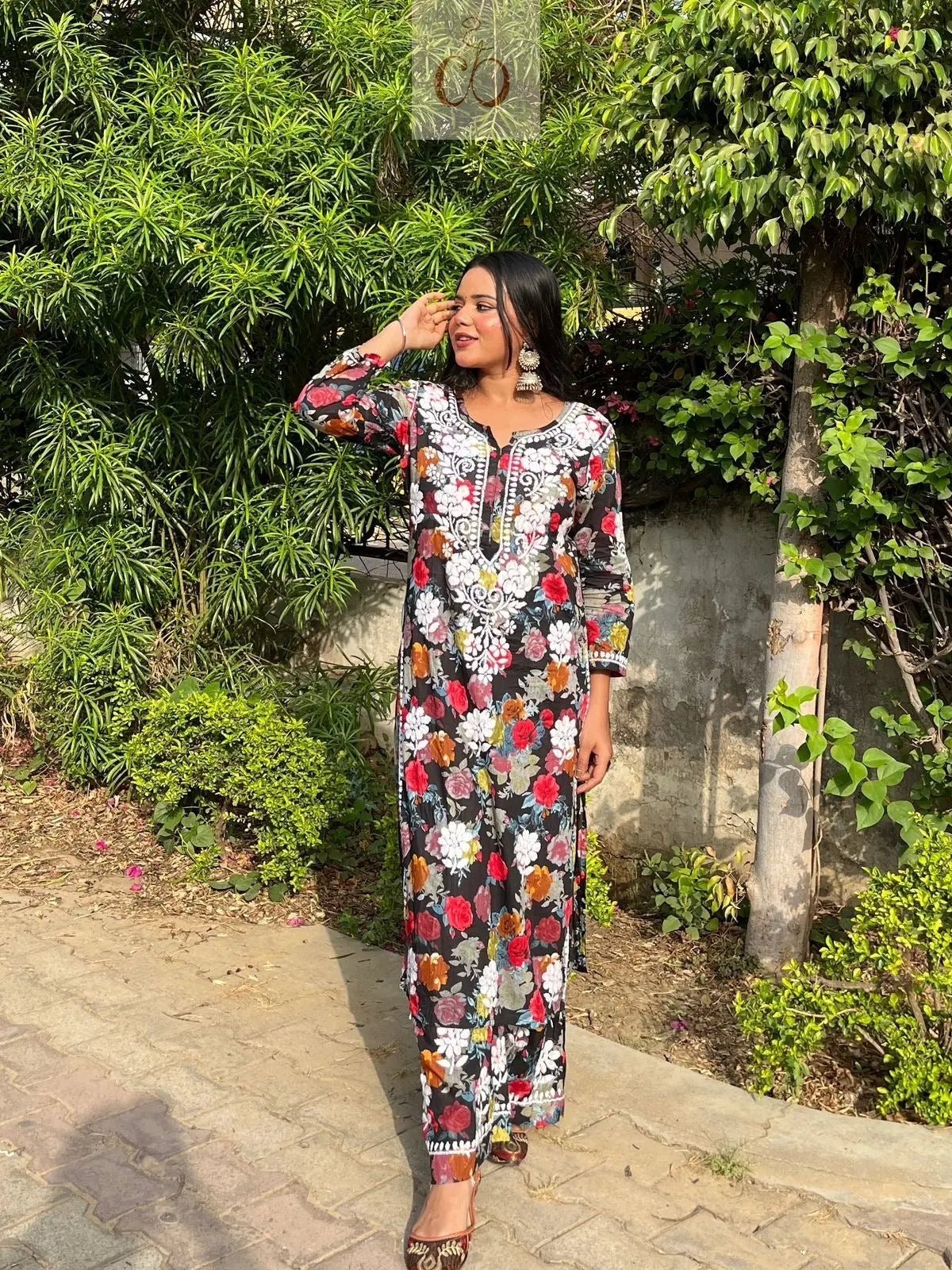Floral Printed Mul Mul Plazo Set