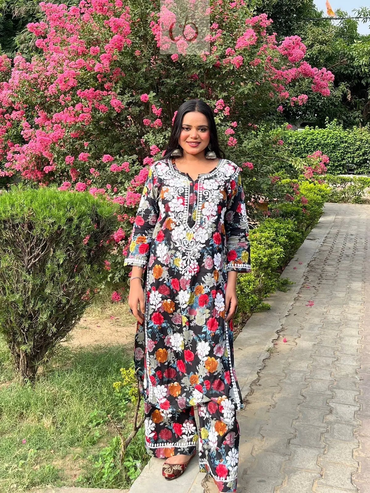 Floral Printed Mul Mul Plazo Set - Chikankari official