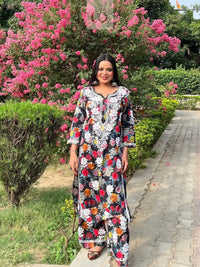 Floral Printed Mul Mul Plazo Set - Chikankari official