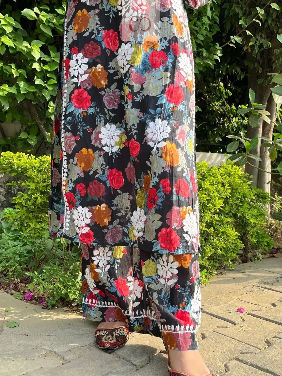 Floral Printed Mul Mul Plazo Set - Chikankari official